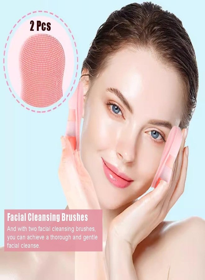 OULIGET 9 Pcs Skincare Headband Set,Include Shampoo Brush,Bath Caps,Flower Hair Clips,Scrunchies,Headbands Wristband, Facial Cleansing Brushes,Headband Set for Face Washing Spa - Image 3